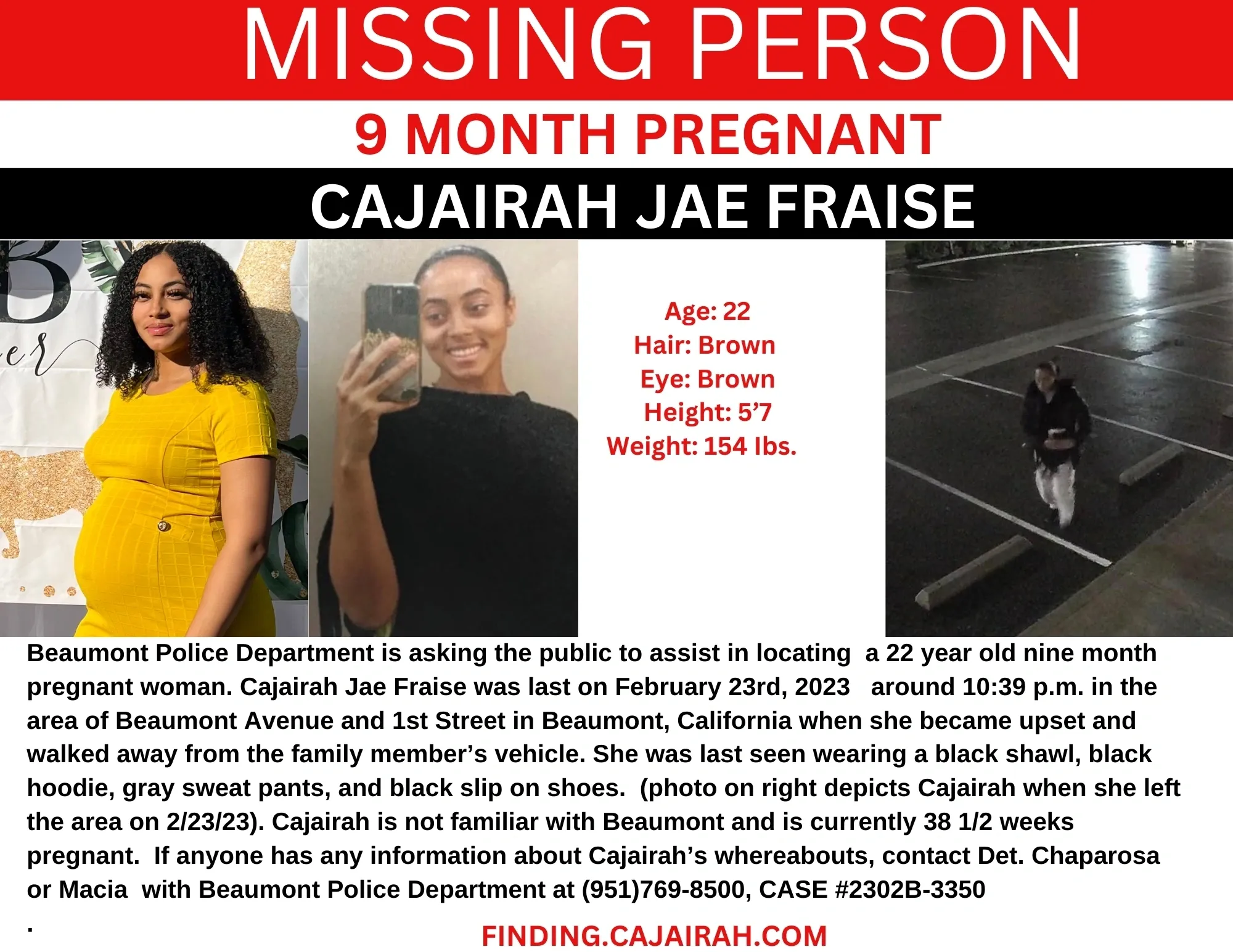The Beaumont Police Department is actively investigating pregnant Cajairah Jae Fraise's disappearance and urges anyone with information to come forward. (Photo: Finding Cajairah)